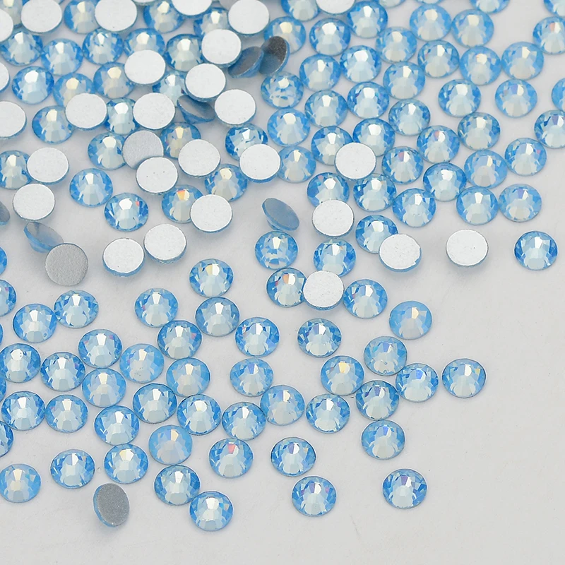 SS3-SS30 Blue Opal Glass Flatback Rhinestones Round Silver Bottom Glue On Crystal Stones for DIY Crafts Nail Art Decoration