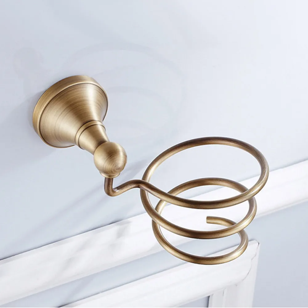 High Quality Antique Brass Hair Dryer Holder Rack Bathroom Shelf Wall-Mounted European Brass Bathroom Accessories ZD891