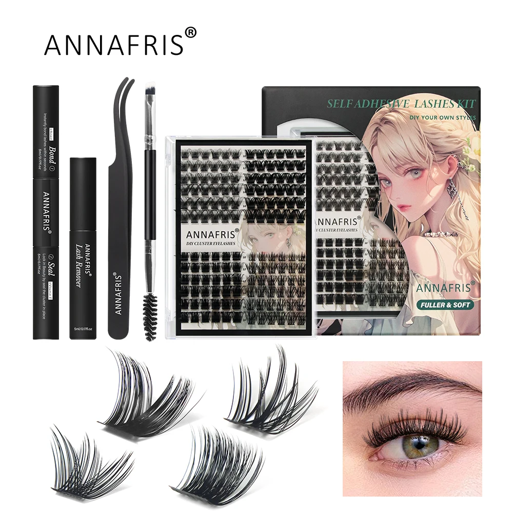 ANNAFRIS-Kit d'Extension de Cils avec Colle Scellée, Outils de Maquillage pour Auto-Application à la Maison