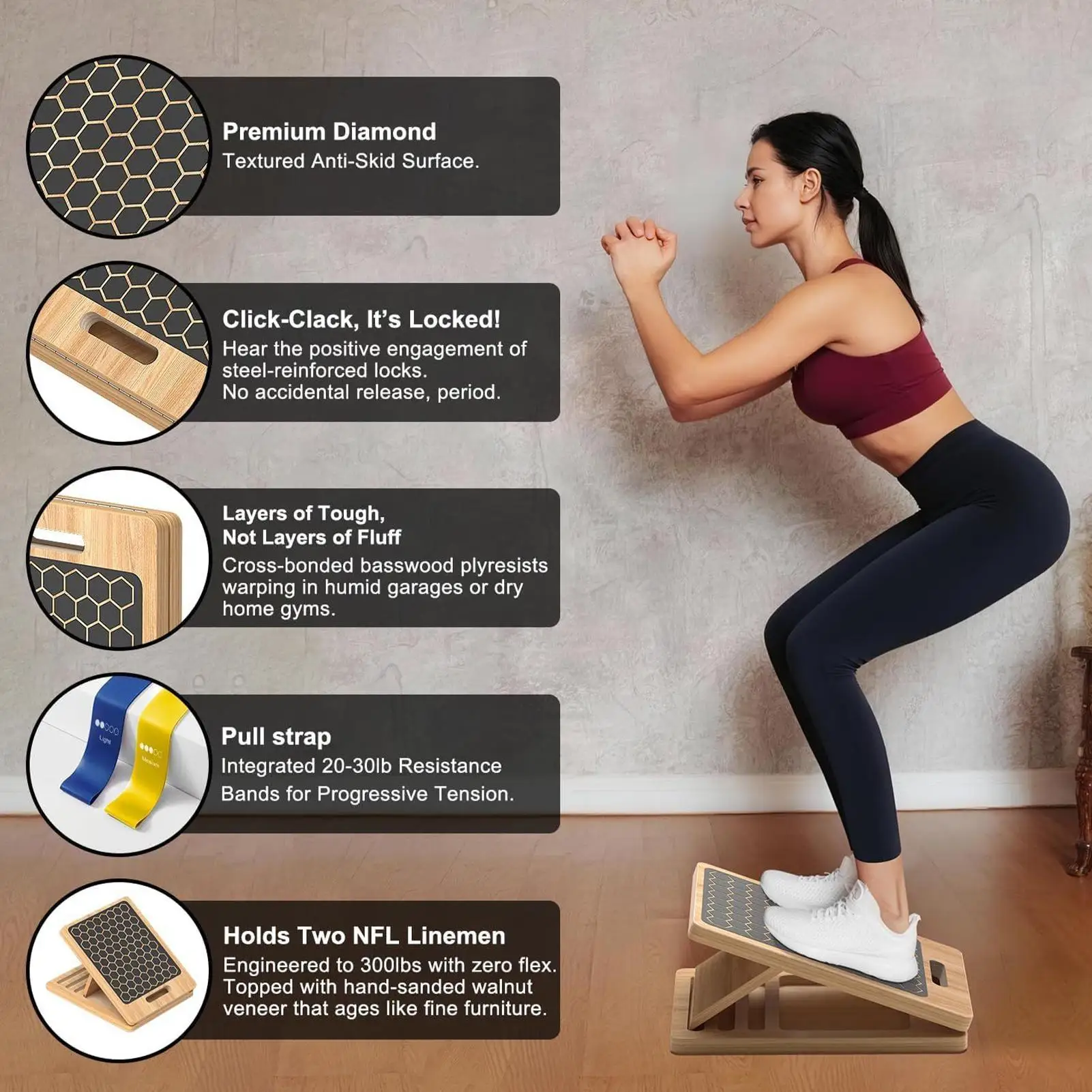 

Squat Slant Board Wooden Incline Balance Board Foldable Home Gym Leg Exercise Trainer Portable Pilates Fitness Equipment For