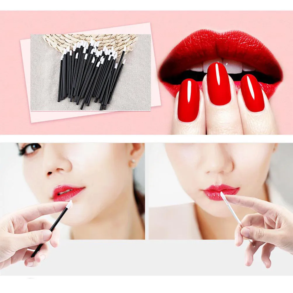 50Pcs Disposable Lip Brush Applicator Soft Flocked Sponge Head Makeup Tool Kit for Lipstick Gloss Liquid Cosmetics