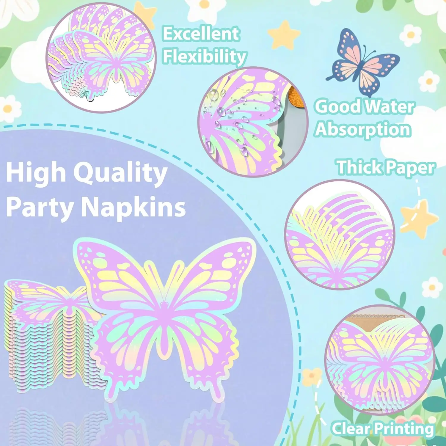 Iridescent Butterfly Party Supplies Holographic Plates Cups Napkins Tablecloth Fairy Girl Spring Birthday Decoration Baby Shower view 4