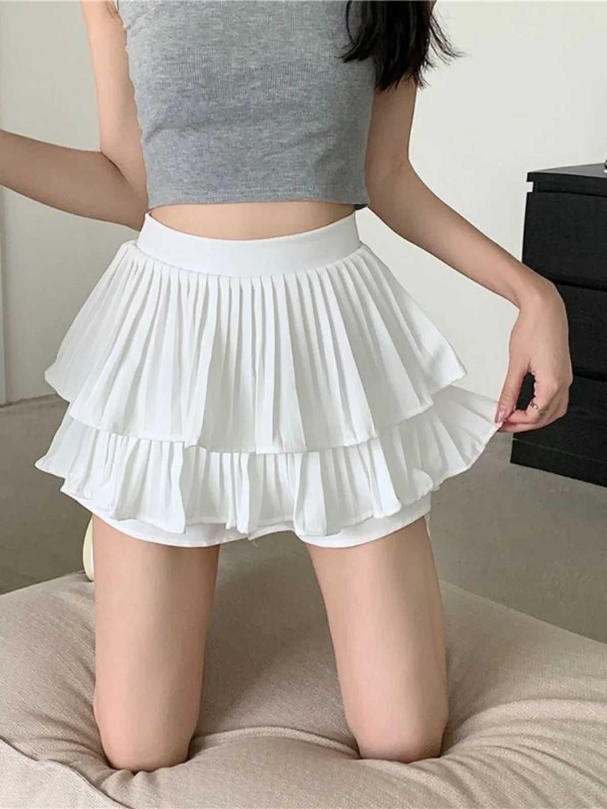 plus Size Women's High Waist Pleated  Skirt Summer Cake Skirt Pure Desire Style Short Skirt A-Line Silhouette  Color