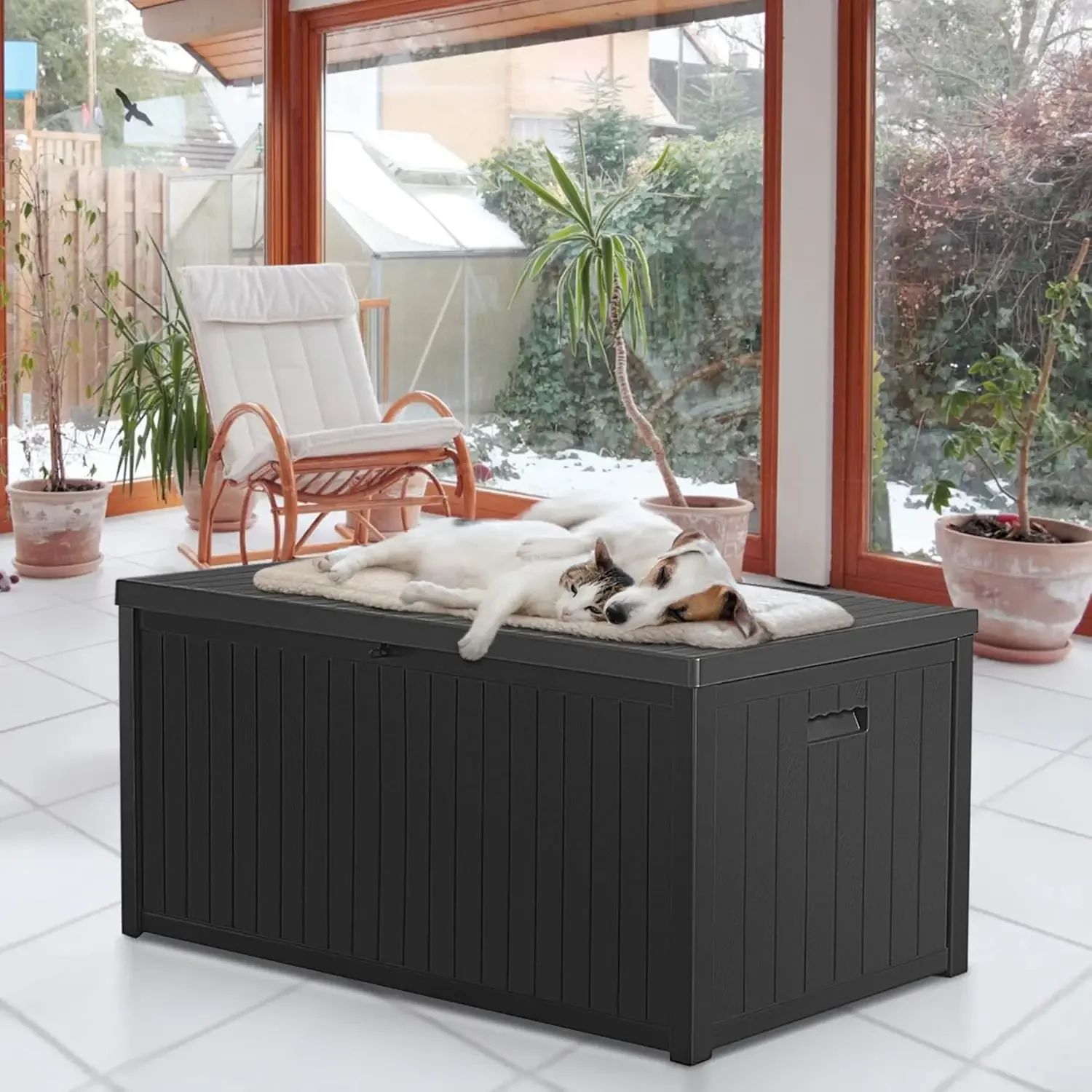 [تخفيضات سريعة، تصفية! ] صندوق تخزين خارجي مقاوم للماء سعة 120 جالونًا، وصناديق كبيرة من الراتنج، وحاوية تخزين قابلة للقفل للفناء