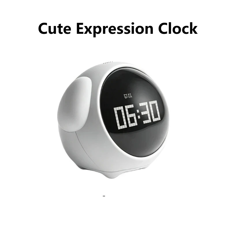 Cute Expression Kids Digital Alarm Clock Intelligent Voice Control LED Night Light Snooze Clock for Children Bedroom