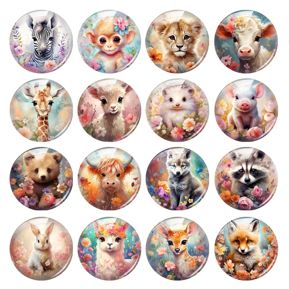 

Handmade Watercolor Cute Floral Animals Photo Glass Cabochon Flatback Charms Demo Flat Back Cameo For Diy Jewelry Accessories