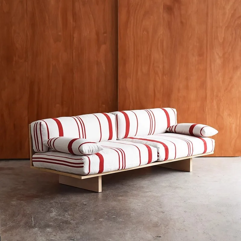 Solid wood sofa wabi sand wind small apartment designer removable living room bedroom fabric sofa