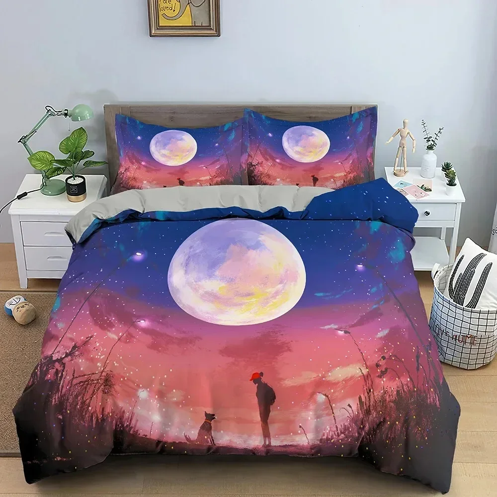 Natural Scenery Moonlight Shadow Bedding Set Boys Girls Twin Queen Size Duvet Cover Pillowcase Bed Kids