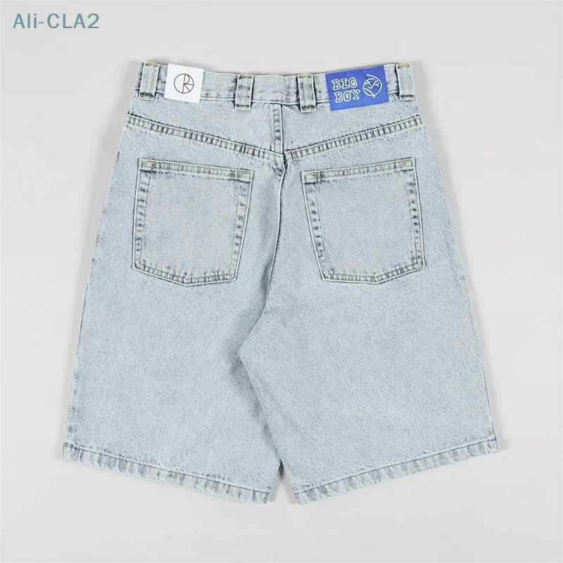 Y2k Retro Jean Shorts Womens Cartoon Embroidery Knee Length Baggy Jeans Wide Leg Denim Short Pants Mens Shorts Jorts