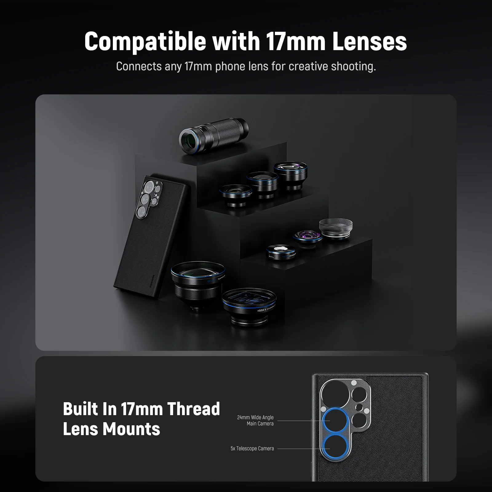 حافظة NEEWER S25 Ultra، حافظة هاتف جلدية واقية مع حامل عدسة 17 مم ومحول مرشح 67 مم لهاتف Samsung Galaxy S25 Ultra