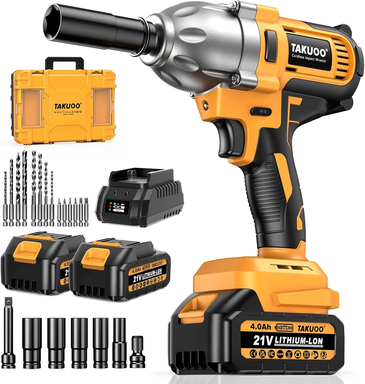 Cordless Impact Wrench 1/2 Inch, Brushless Impact Gun 1000N.M(740Ft-Lbs) High Torque, 3300Rpm W/ 2X 4.0Ah Battery, 6 Sockets/8