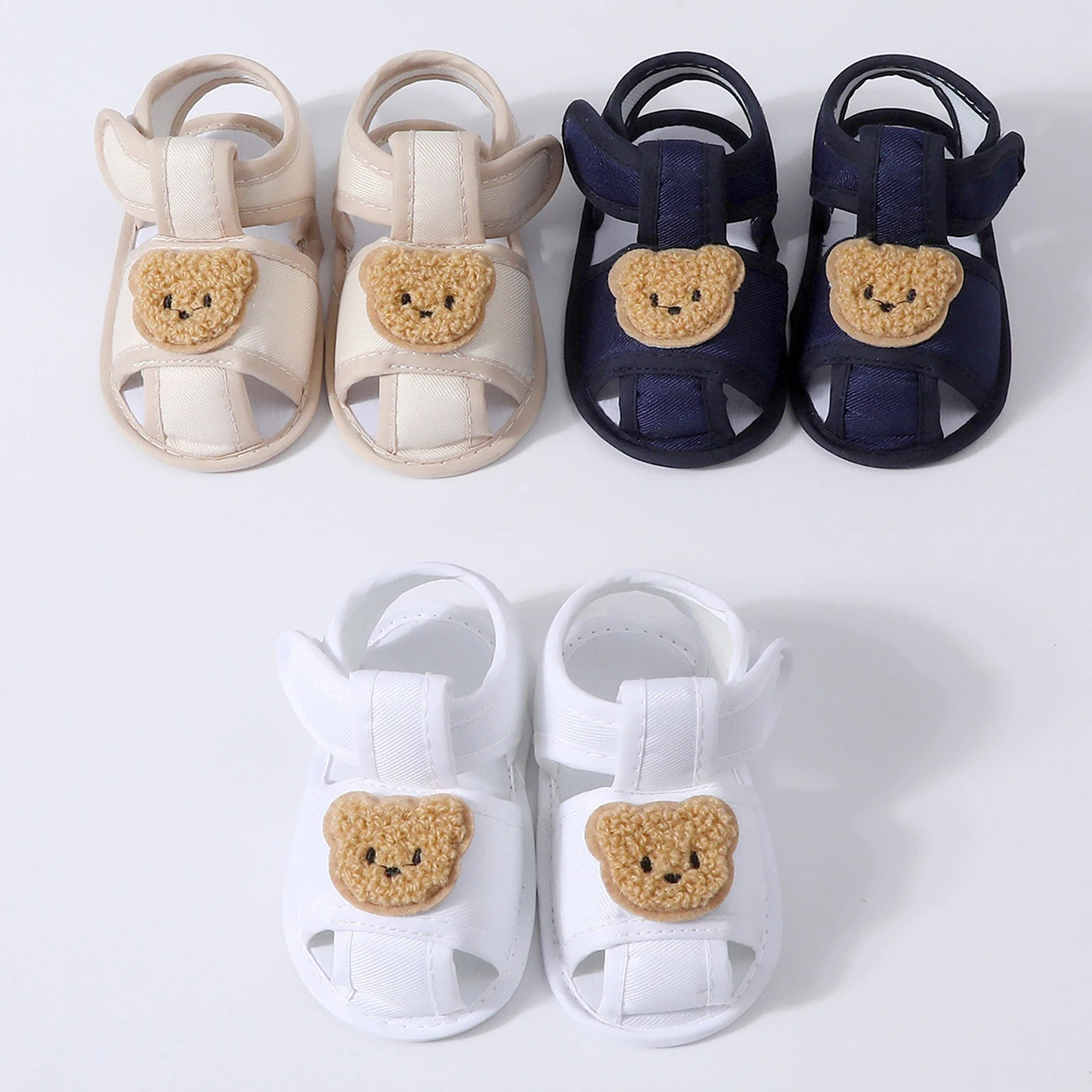 0-1Year Baby Sandals Bear-Print Non-Slip Soft-Soled Shoes Cute Cartoon Newborn Walking Shoe Cotton Fabric Summer Kids Footwear