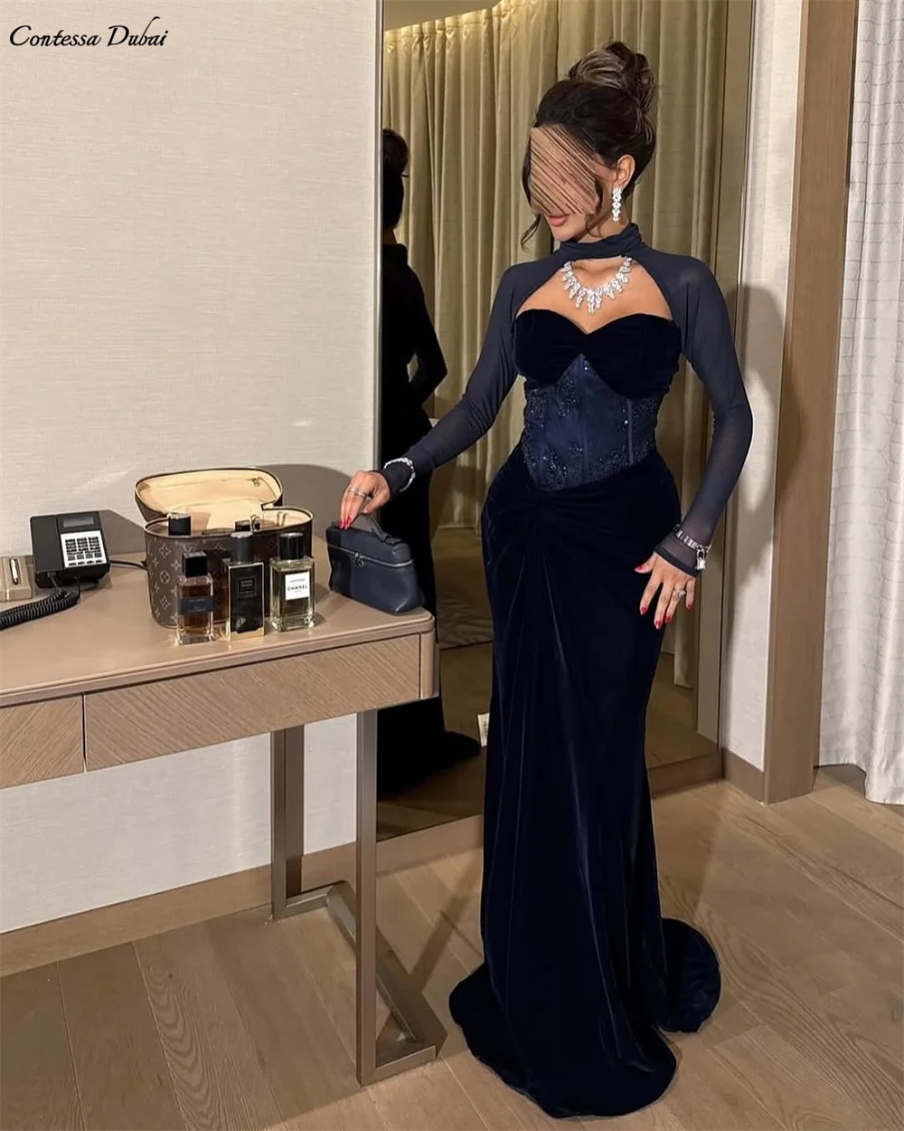 

Contessa Customized Long Sleeve Strapless Prom Dress Velvet skirt Mermaid robes de soirée Floor-Length Formal events dress 2025