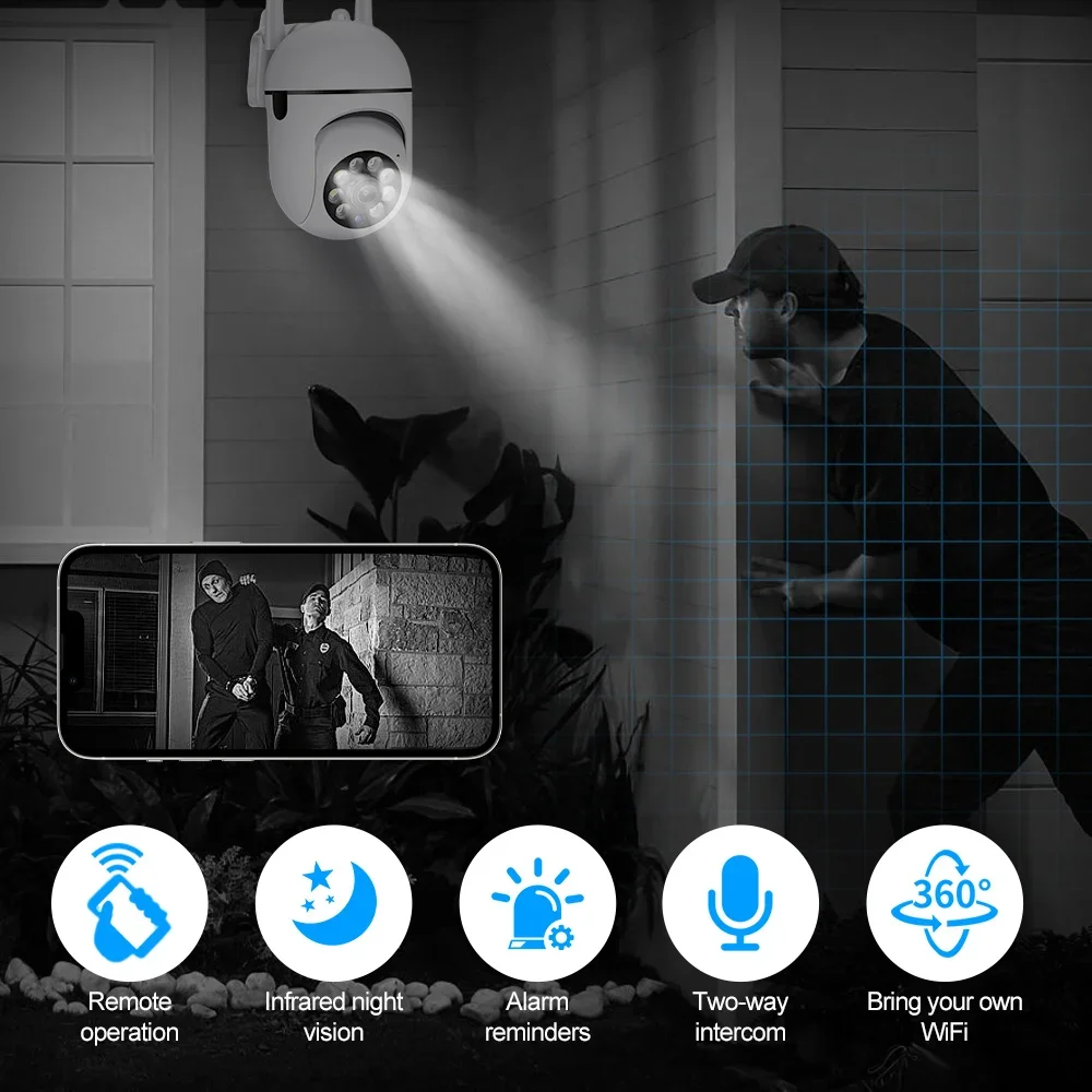 كاميرا A7 IP ذكية في الهواء الطلق أمن الوطن WIFI CCTV مراقبة مع رؤية ليلية ملونة لاسلكية HD 2-Way Audio 1080P