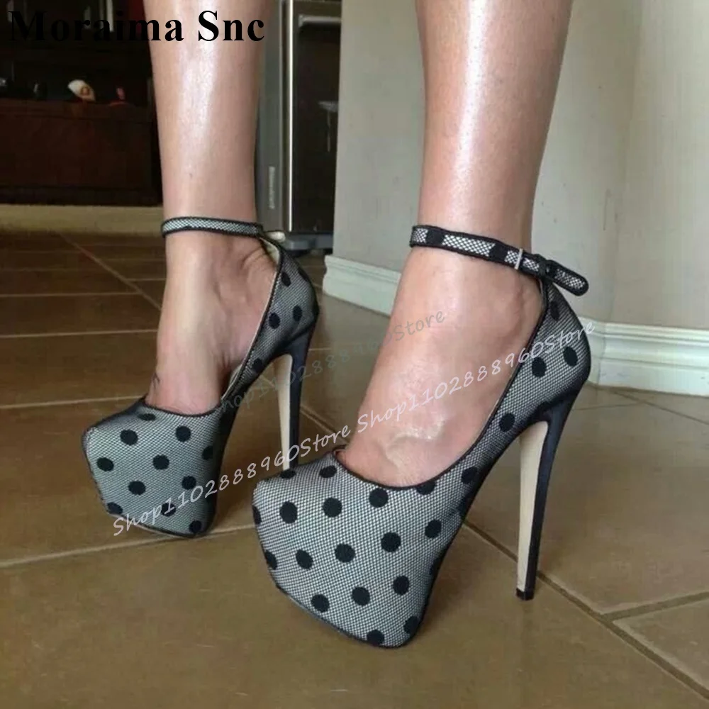 

Trendy Gray Platform Shallow Dot Pumps Thin High Heel Women Shoes Ankle Buckle Strap Pointed Toe 2025 Sexy Zapatos Para Mujere