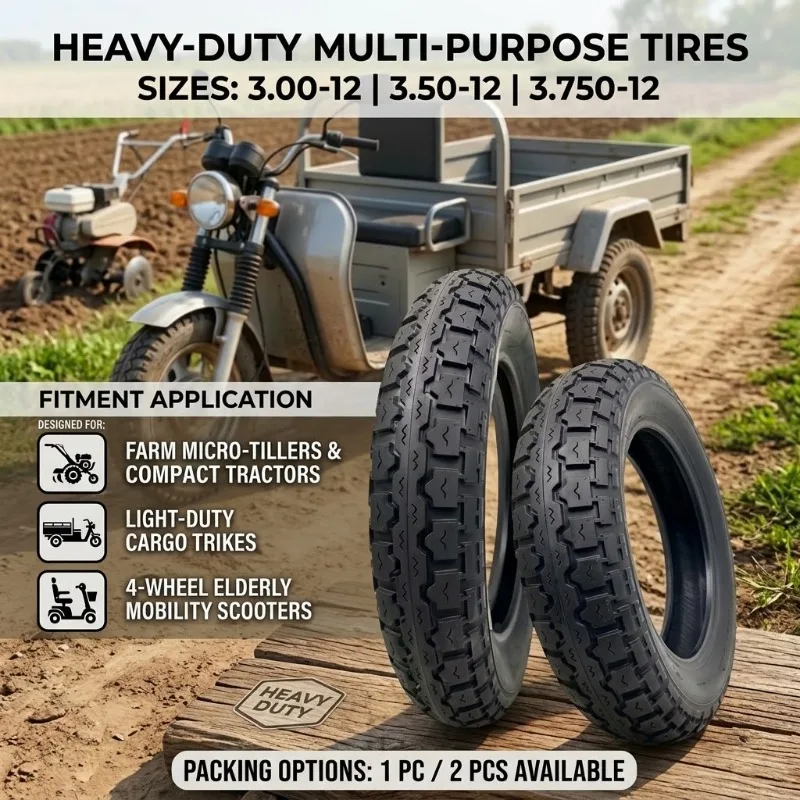 1/2Pcs  3.00-12 3.50-12 3.750-12 Heavy Duty Tire Tyre For Cargo Tricycle Mobility Scooter Farm Tractor Micro-Tiller Outer Parts
