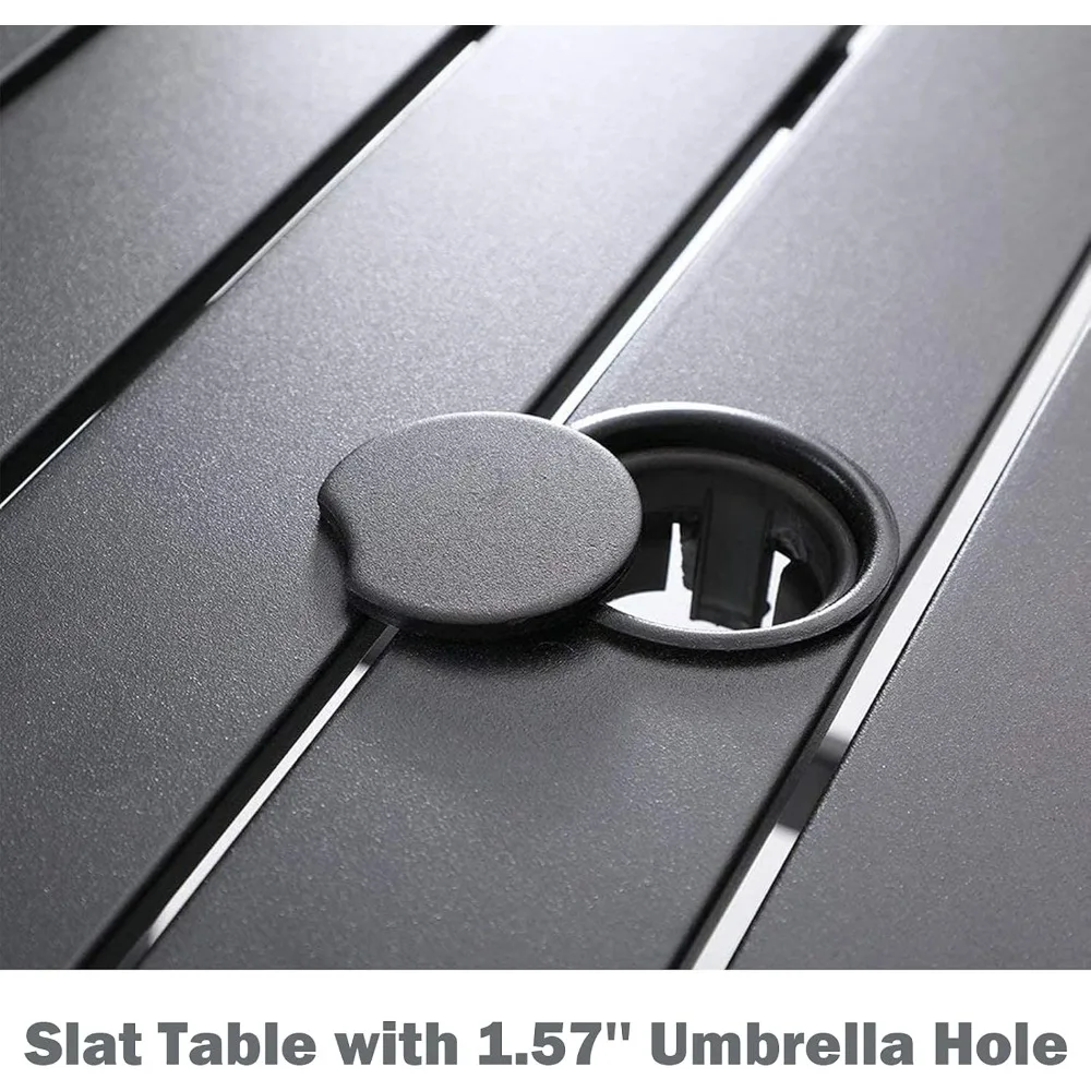 Meja Bar Patio Tinggi 39” Rangka Logam Meja Bar Bistro Luar Ruangan, Permukaan Meja Berpalang dengan Lubang Payung 1.57, Hitam Klasik