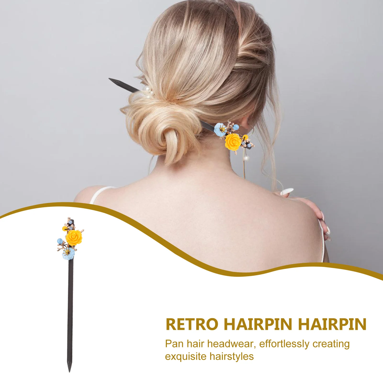 

Retro Fork Hairpin Girl Accessories Sticks Classical Yellow Resin Vintage Stick Hanfu Headdress Decorative Stick Elegant