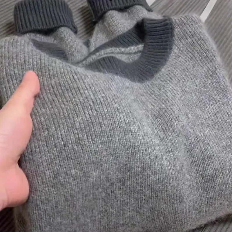 الراقية الجولة الرقبة 100% سترة الكشمير المعنقة المرأة الخريف والشتاء فضفاضة الصوف محبوك سترة البلوز