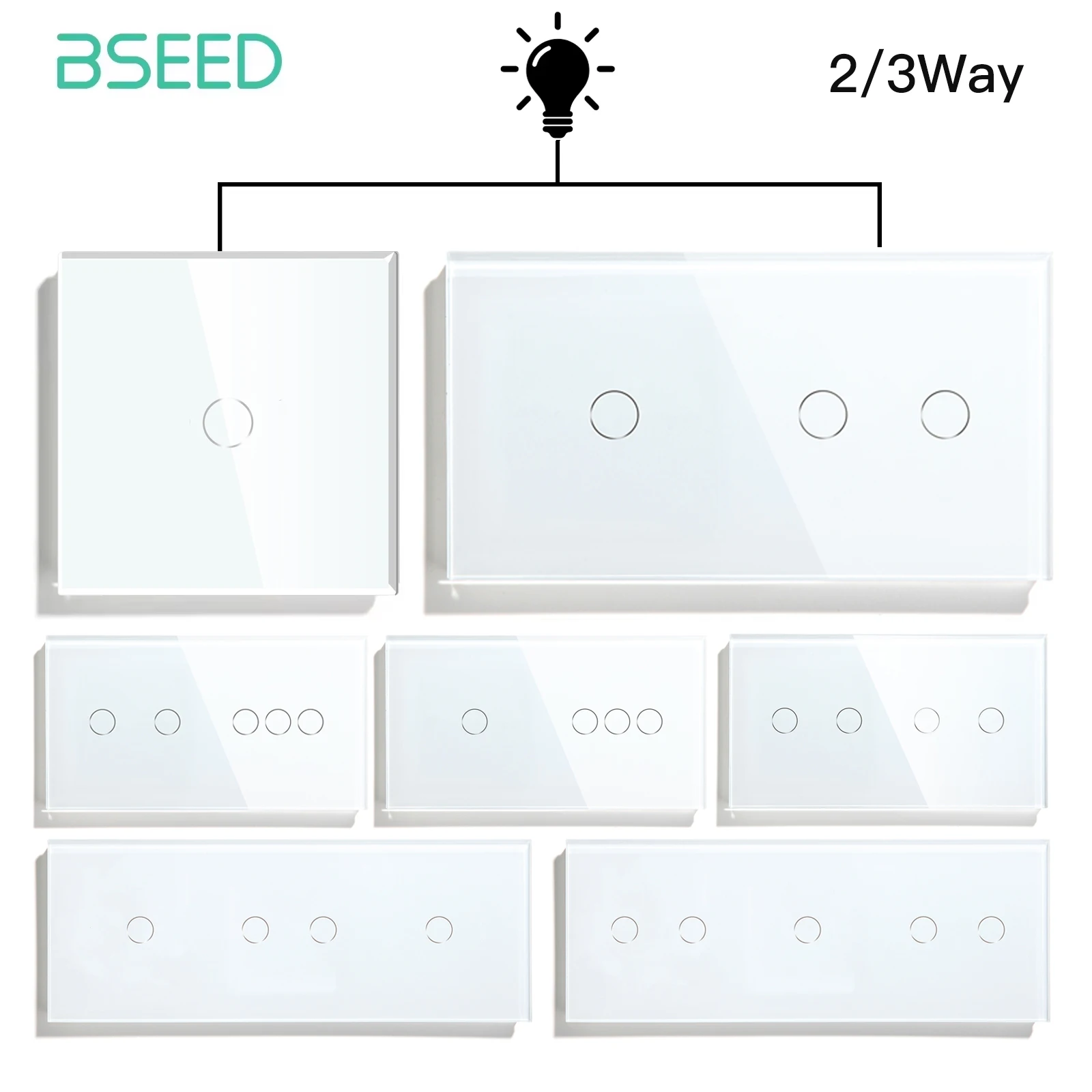 

BSEED 1/2/3Gang Touch Light Switches 1/2/3Way For Stairs Hallway EU Standard Crystal Glass Sensor Panel Blue Backlight 10A