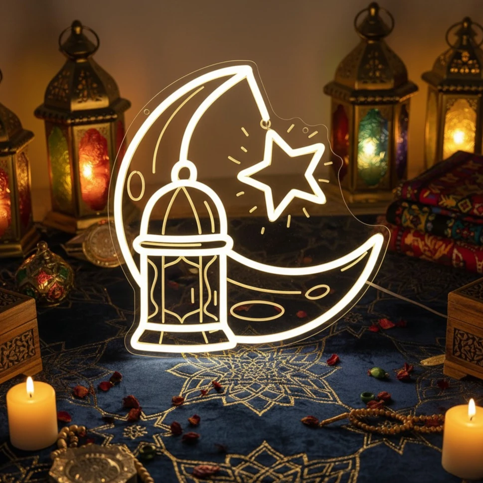 Eid Mubarak Neon Sign Ramadan Lights Castle Moon Star LED Soft Glow USB Islamic Party Bar Home Decor Ramadan Decorations 2026