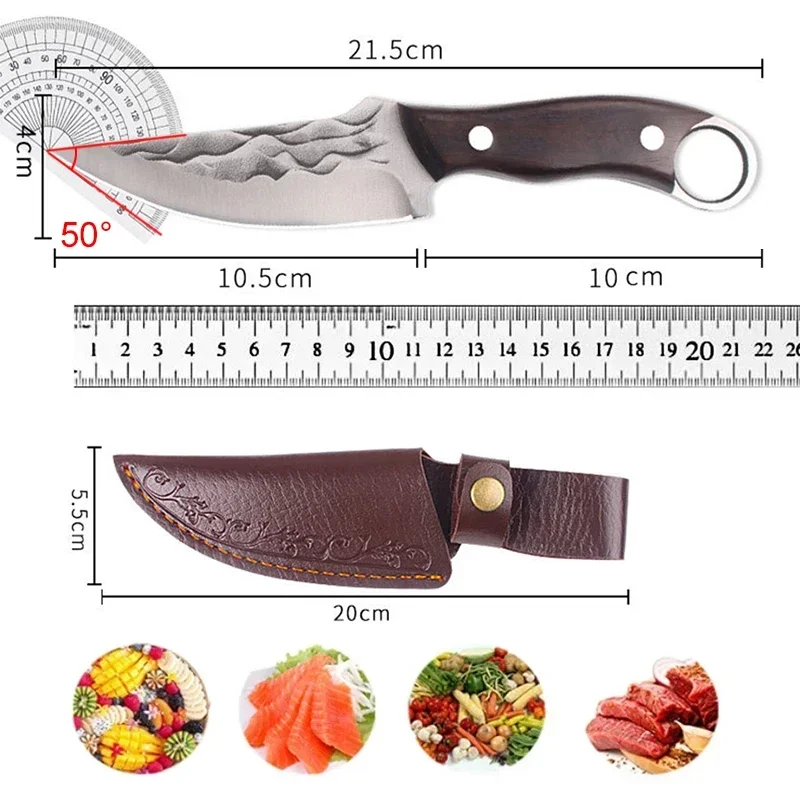 Stainless Steel Kitchen Knife Boning Knife Chef Knife Wooden Handle Handmade Forged Butcher Knife for Cooking BBQ Meat Cleaver