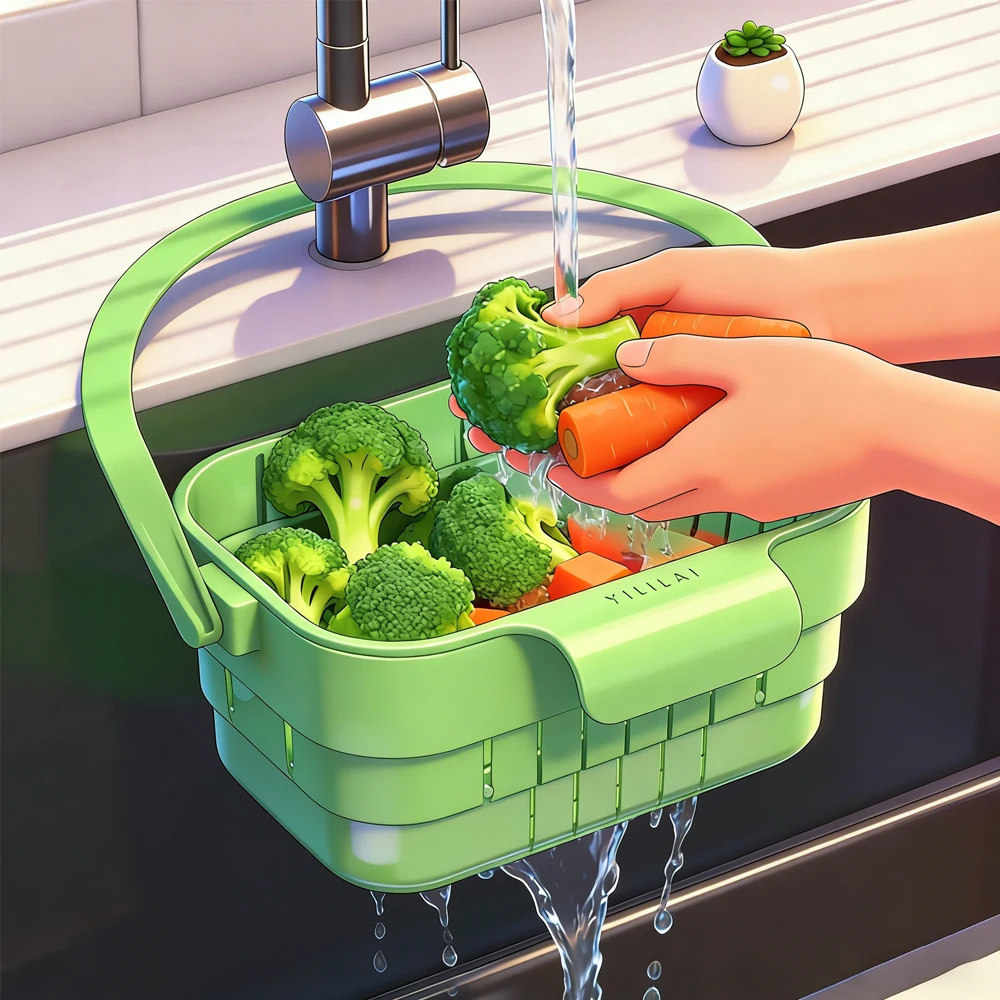 

Hanging Expandable Sink Colander Foldable Kitchen Food & Fruit Residue Filter Basket Space-Saving Sink Strainer for Home Kitchen
