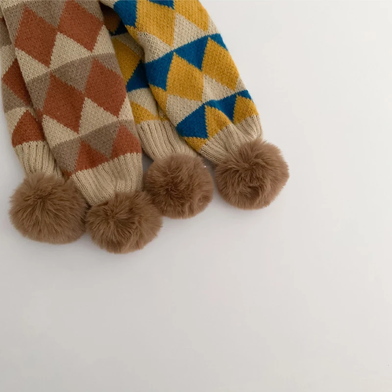 موضة منقوشة شريط الشتاء وشاح لصبي فتاة الكورية 1-8 سنوات الاطفال سميكة الدافئة متماسكة منديل في الهواء الطلق يندبروف الرقبة يغطي #6