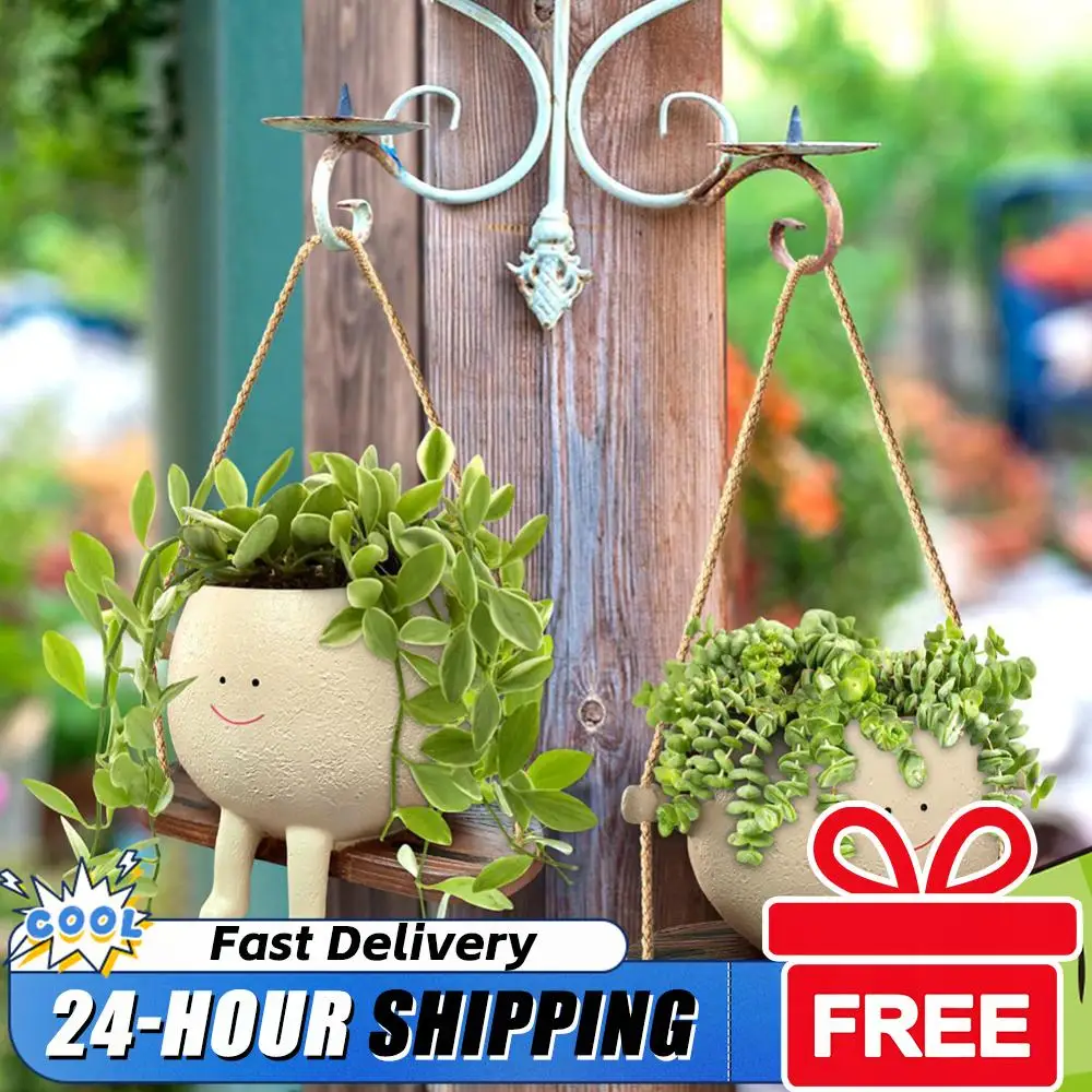 Swing Face Planter Resin Swing Flower Container Creative Wall Hanging Head Planter Multifunctional for String of Pearls Plants