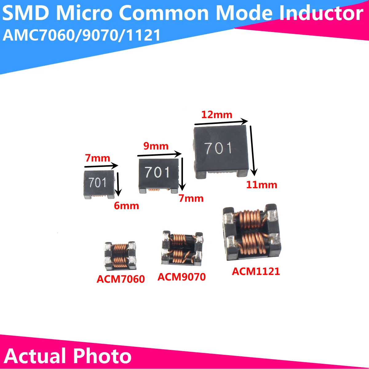 Chip mounted miniature common mode inductor ACM1121/9070/7060 102/272/301/701/801 high current common mode filter choke