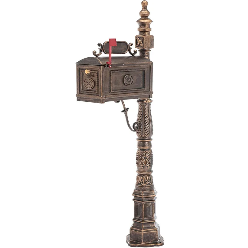 

Outdoor courtyard cast aluminum high column mailbox outdoor garden villa metal rust-proof mailbox sending and receiving letters