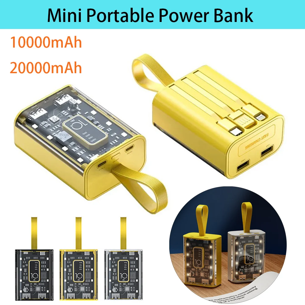 Fast charging 10000mAh/20000mAh Mini Portable Power BankExternal Charger External Battery LED Light with 3 Wire For Camping