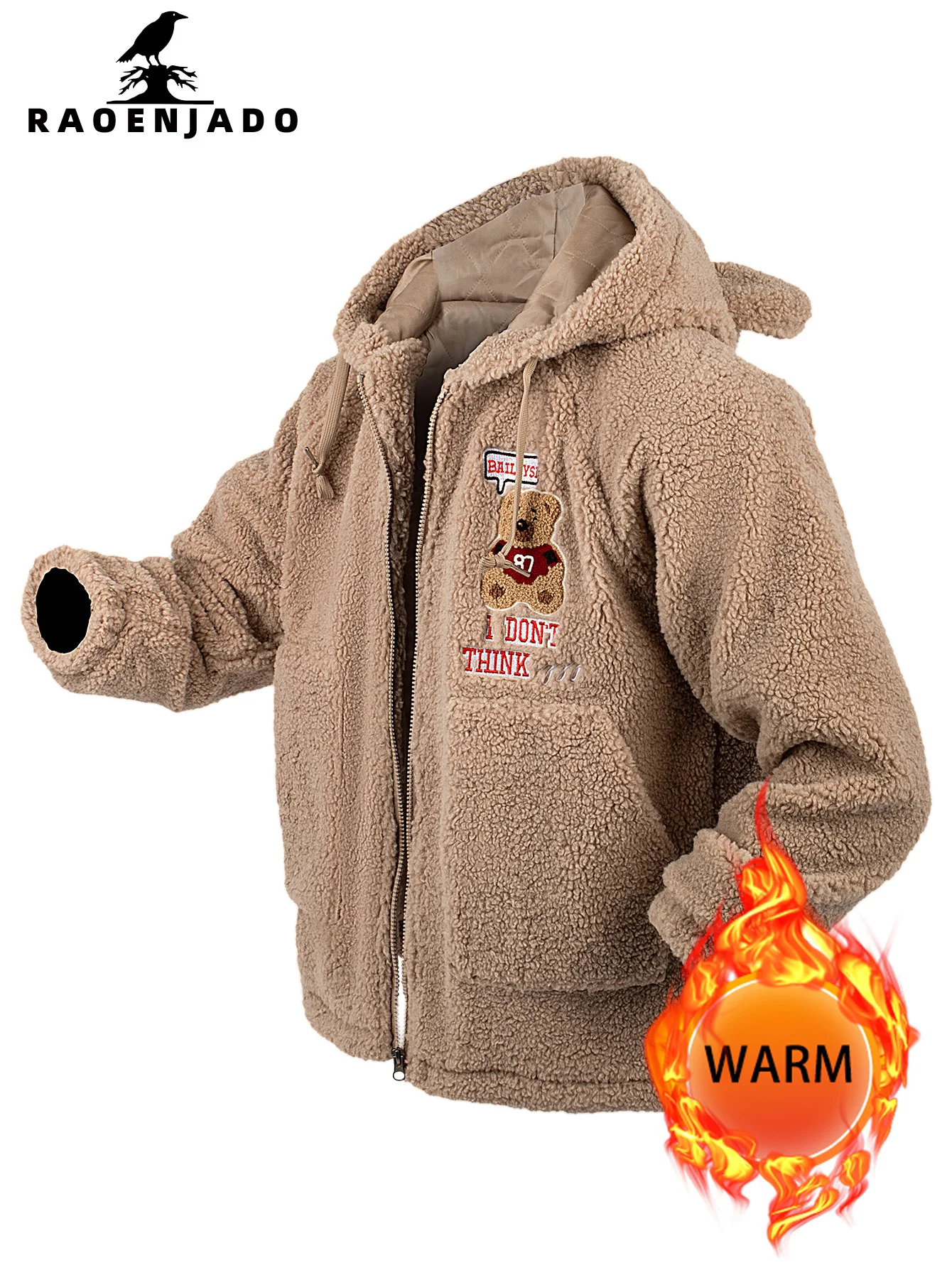 

Women's Plus Size Fleece Zipper Jacket Hooded with Bear ears Thickened Warm Winter Solid Outerwear Casual Loose Embroidery Coat