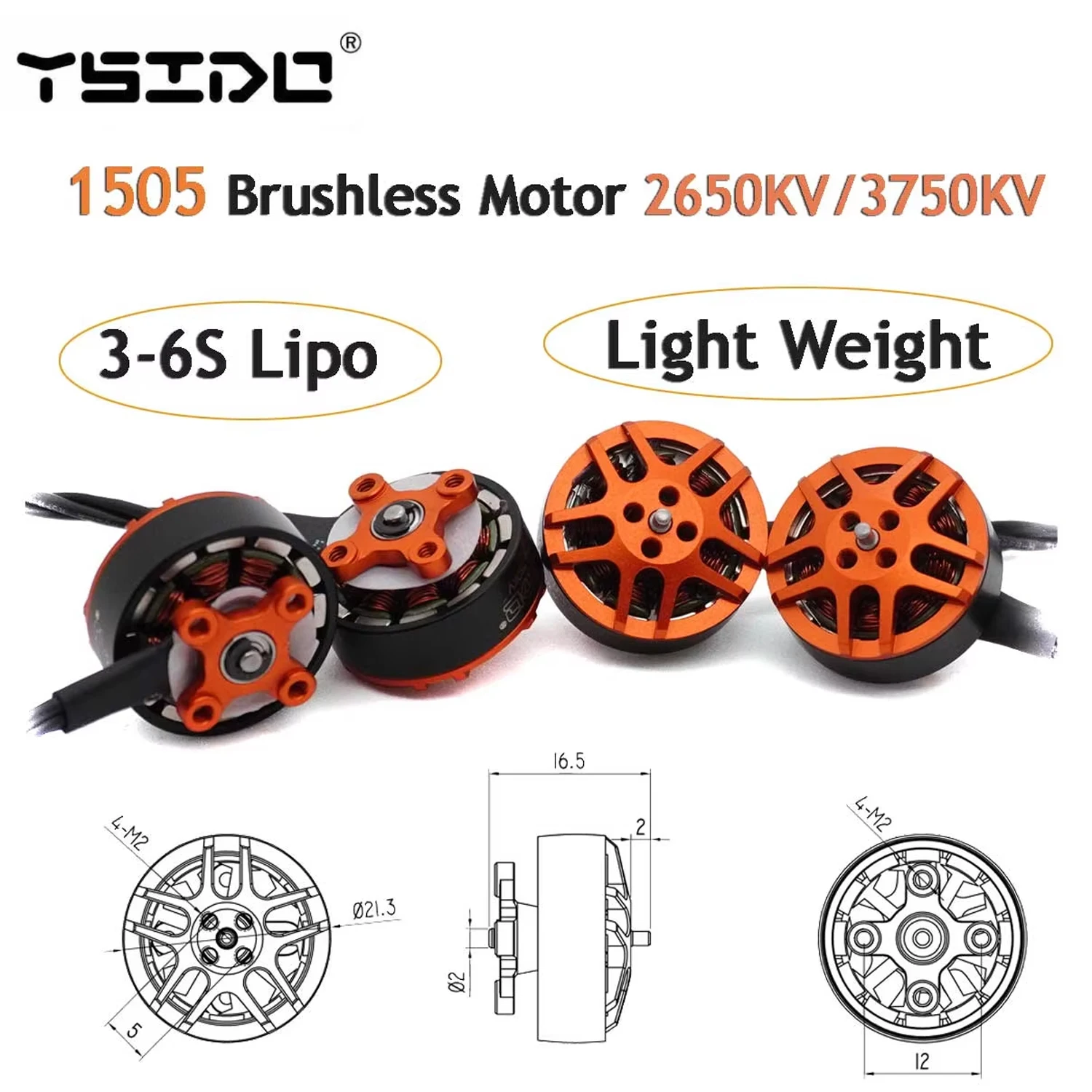 4PCS YSIDO 1505 Brushless Motor 2650KV 3750KV 3-6S Lipo 1.5mm Shaft 9N12P for RC FPV Racing 2.5-3.5 Inches Cinewhoop Drones