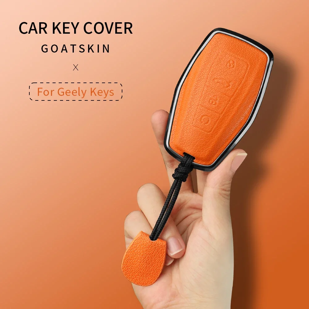 Aluminum Alloy Goatskin Car Key Case Cover For Geely Coolray X6 X7 Geometry C Emgrand Global Kulrey Hawk GX7 Okavango NL3