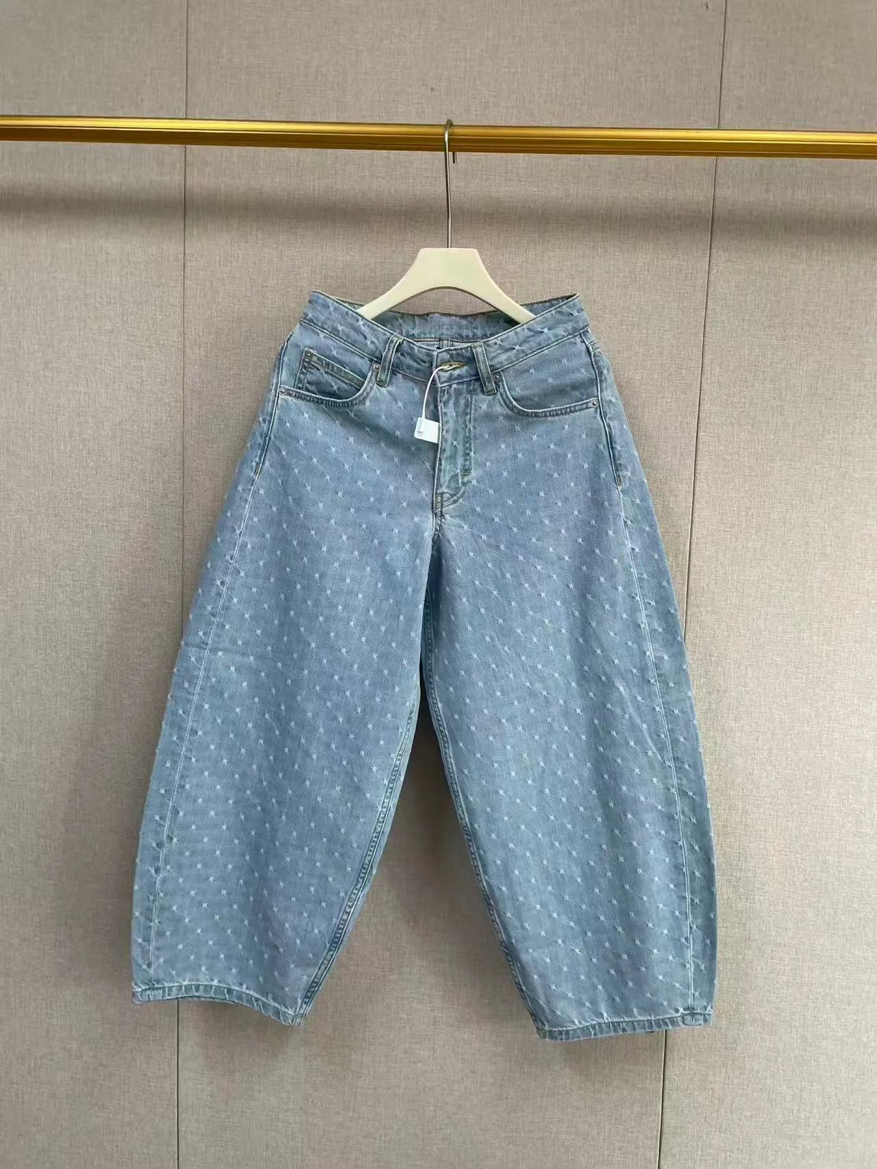 

Женские синие джинсы-капри из 100% хлопка с высокой талией, модные, повседневные, весна-лето 2026