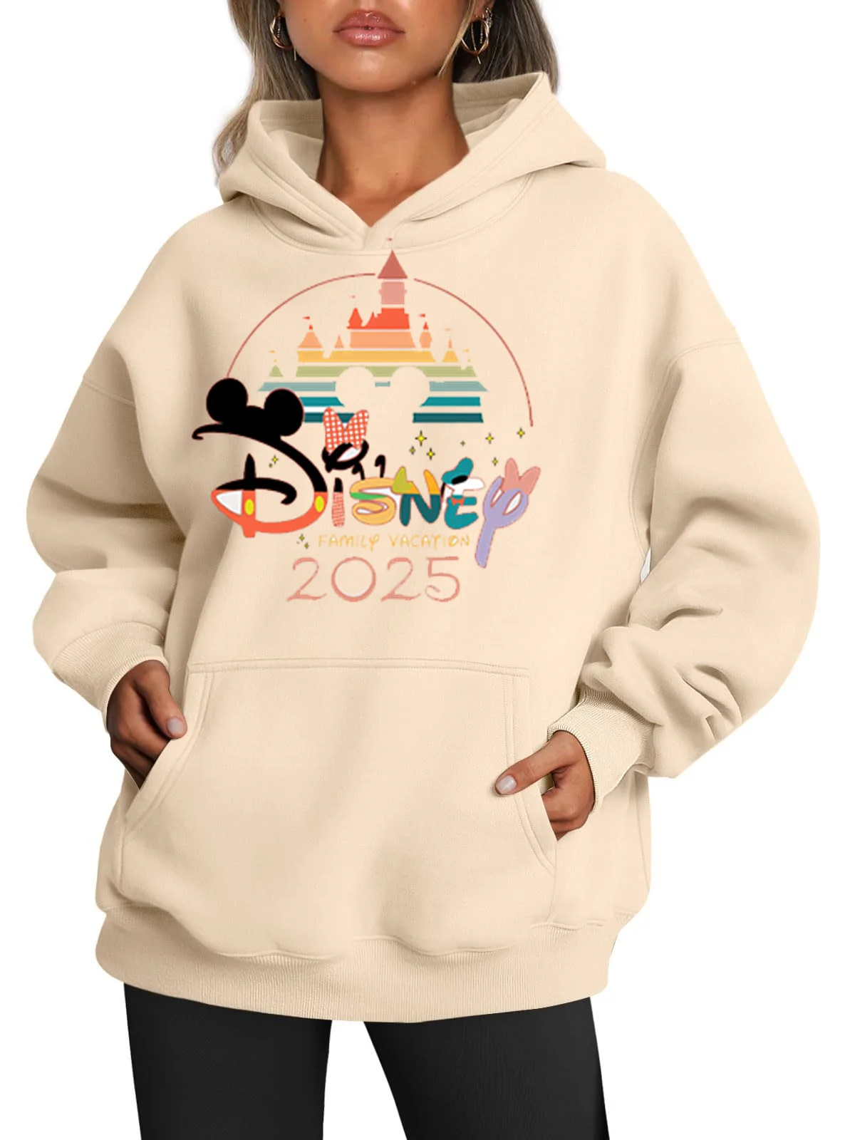 Euro American Disney 2025 Sportswear Family Vacation Hoodie Autumn/Winter Disney Journey Women\'s Loose Long Sleeve Casual Hoodie