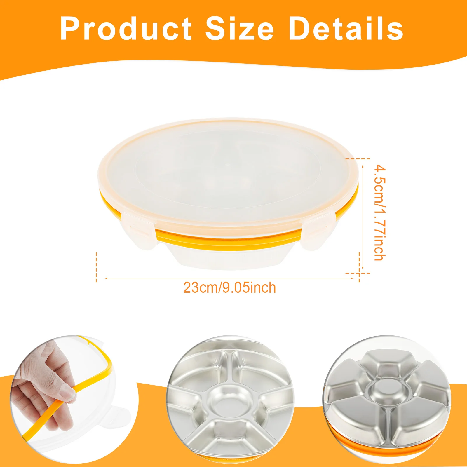 صواني تقديم سبليت من الفولاذ المقاوم للصدأ 201 6 مقصورات منظمو طبق الوجبات الخفيفة مع أغطية محكمة الغلق صندوق تخزين المطبخ مانع للتسرب #6