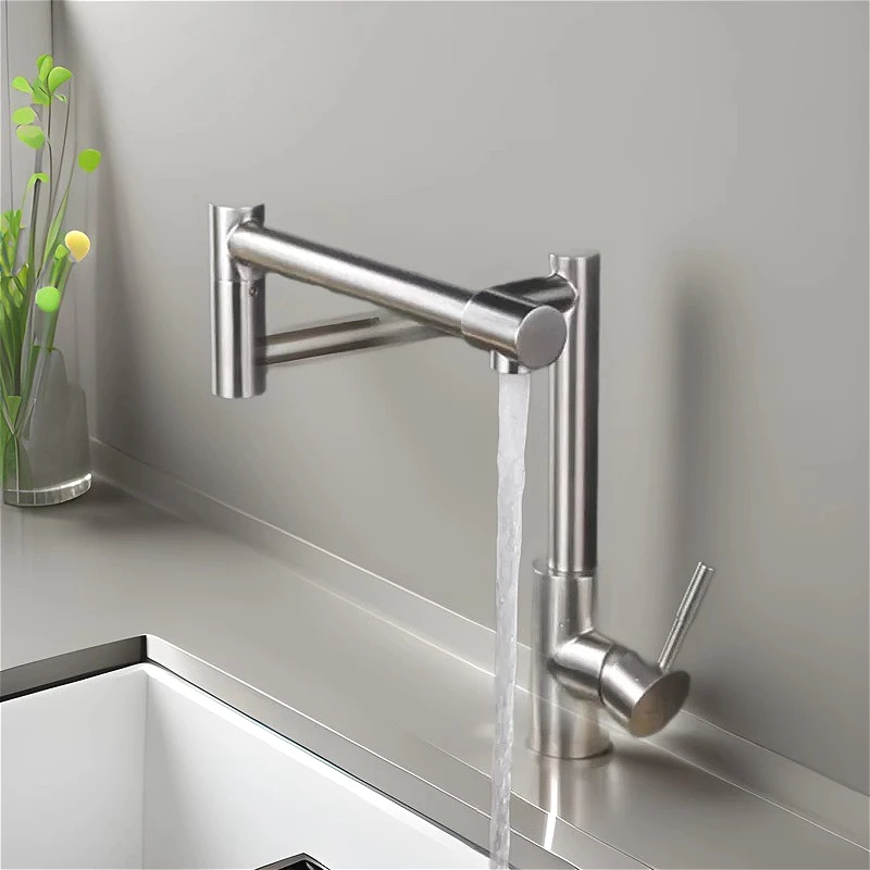 

Hot and Cold Water Taps 720° Swivel Kitchen Mixer Faucet Deck Mounted Stainless Steel Sink Faucets Single Handle Folding Faucet