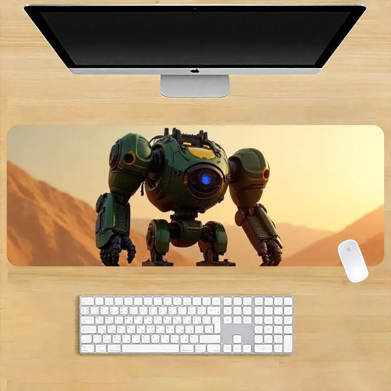 قطعة واحدة من لوحة ماوس الألعاب الروبوتية الخيال العلمي - منظر طبيعي لحدروب الشمس الصحراوية الميكانيكية الملحمية، طباعة غير قابلة للانزلاق وسلسة عالية الدقة، حصيرة مكتب ممتدة كبيرة لـ G