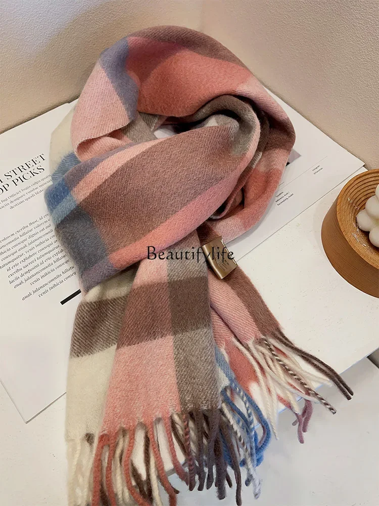 

Korean version of autumn and winter new classic versatile plaid pure wool scarf women's warmth