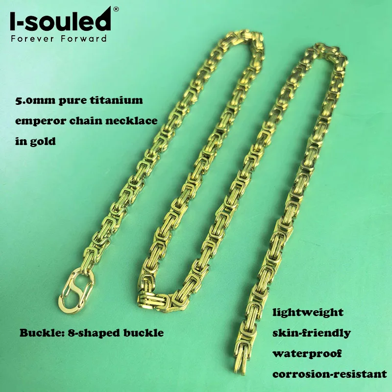 

5.0mm pure titanium emperor chain necklace in gold, fashionable and beautiful, atmospheric and lightweight, waterproof and hypoa
