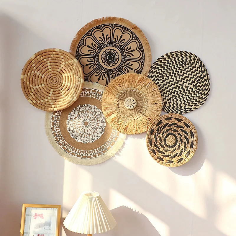 

Handmade Rattan Weaving Wall Decorations Bohemian Style Tapestries for Homestay Bedroom Wall Stickers Versatile Scene Home Decor