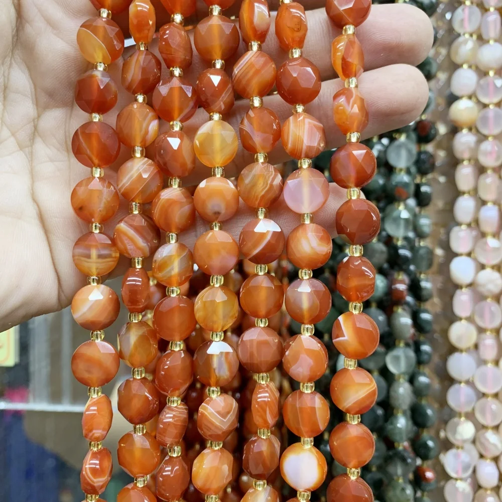

Natural 10mm Red agate hexagram circular cutting surface Amazonite Loose Bead DIY Earrings Necklace Bracelet Jewelry Making
