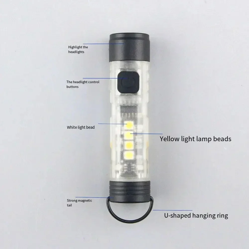 C2 Mini Flashlight Cap Clip Emergency Light Brightness Pocket Work Light Magnet Hook Type-C Charging Light Torch Outdoor Camping