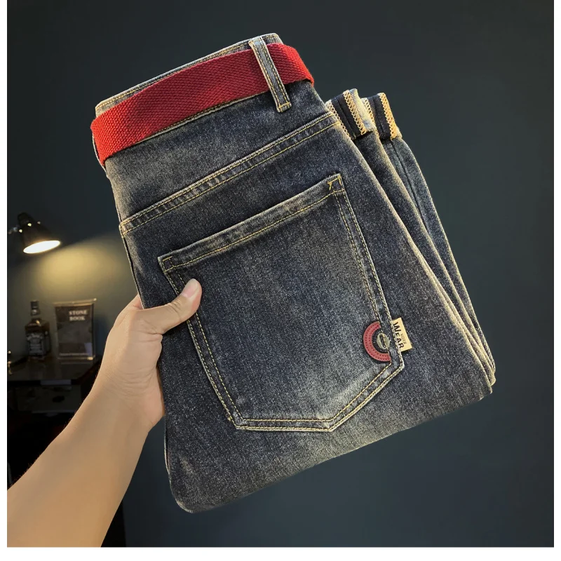 

New men's jeans autumn and winter, casual and versatile, elastic and slightly loose, slimming blue long pants