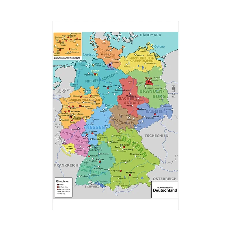 Póster decorativo de pared para decoración del hogar, pintura en lienzo no tejida, mapa de Alemania, 59x84cm