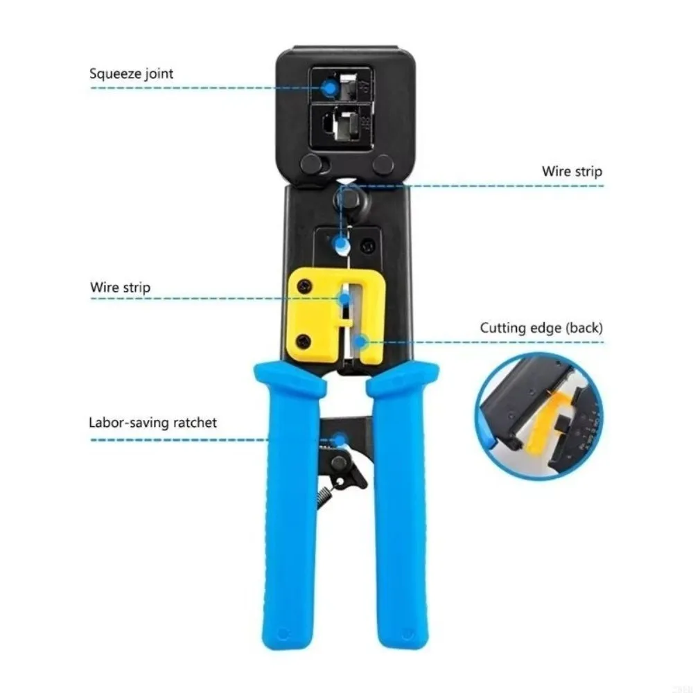 Portable Hand Network Tools Pliers Multi Function Pass Through Crimper Cable Stripper End-Pass-Through Connectors Pressing Clamp