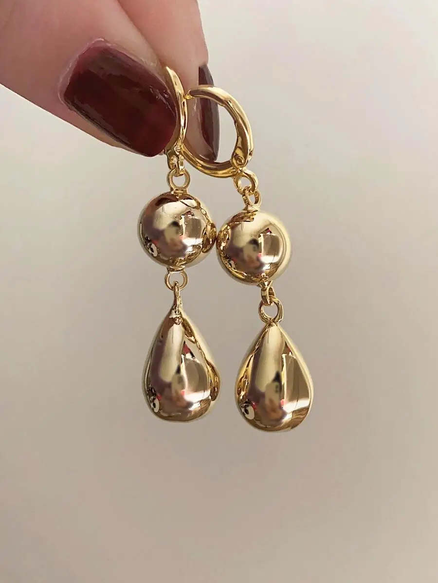 

Gold Tone Water Drop Dangle Earrings with Polished Sphere Accents
