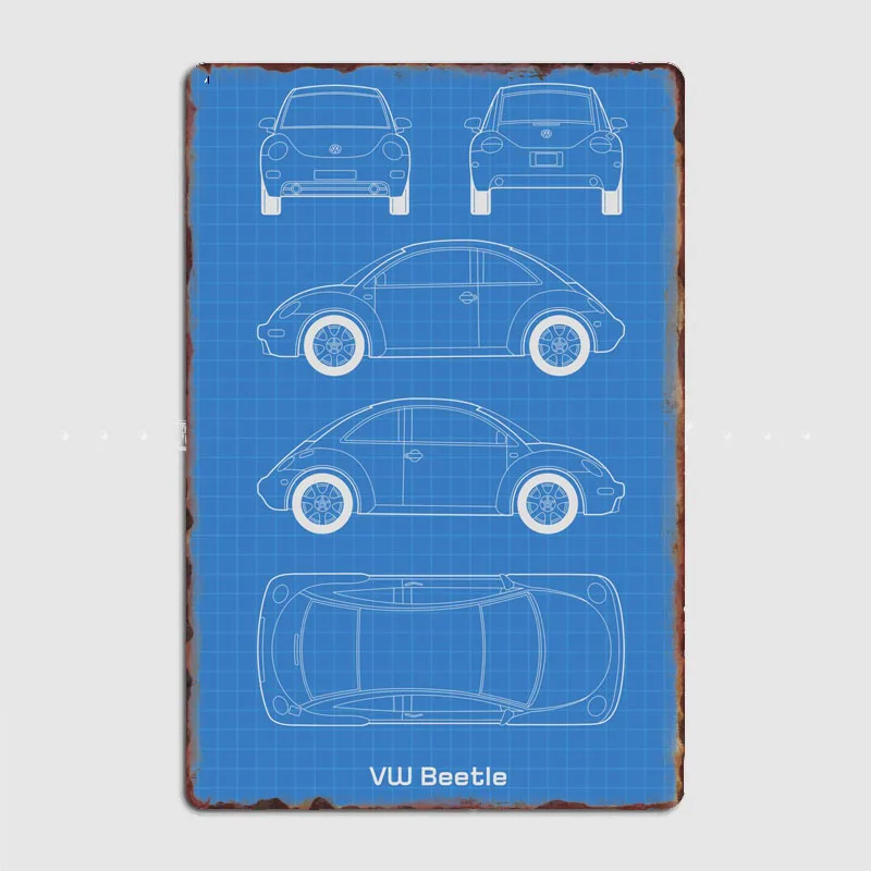 VW Beetle KNOWLEDGE المدمجة الرجعية الكلاسيكية سيارة معدنية ملصق تسجيل مخصص القصدير جدار ديكور نادي المرآب غرفة الرسم ديكور ديكور المنزل